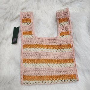 Wild Fable NWT striped pink / orange /cream crochet purse bag with snap closure
